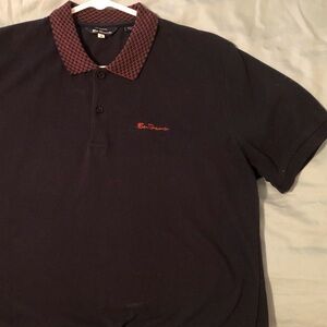 Ben Sherman polo Navy with Orange plaid collar M